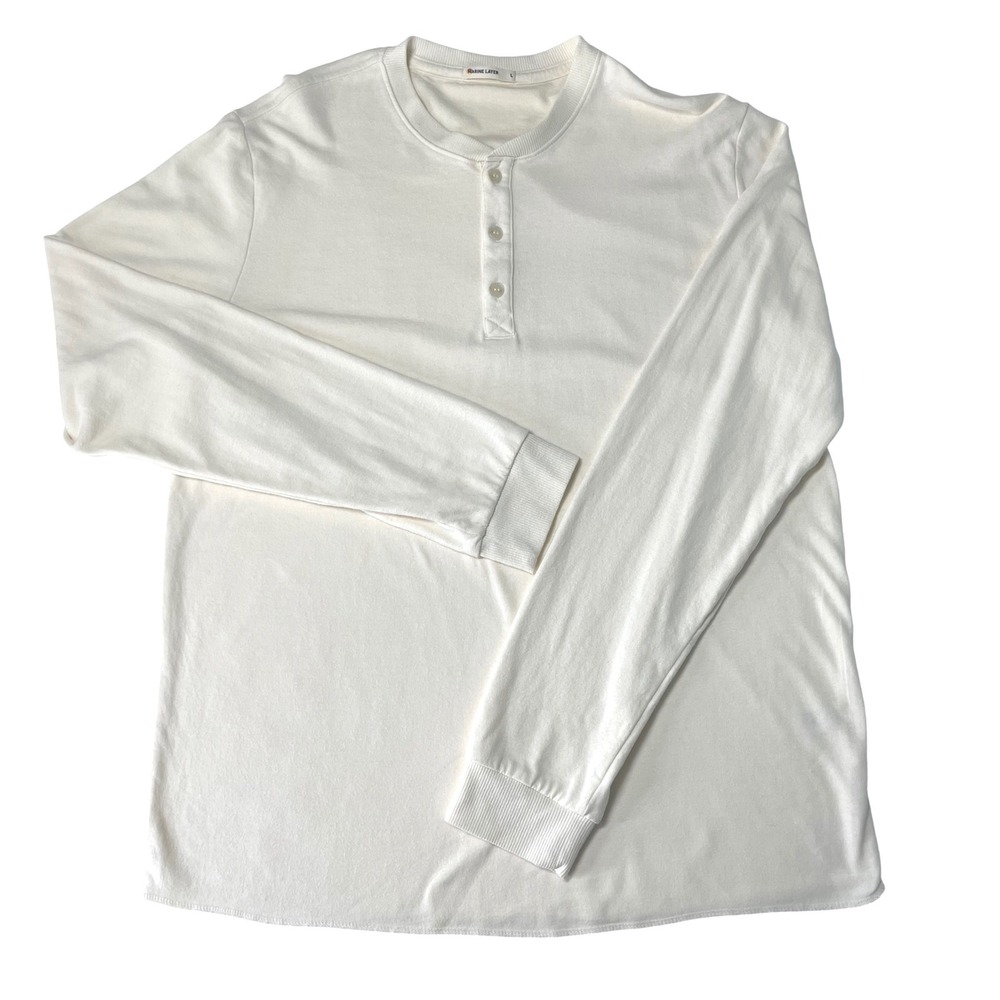Marine Layer Mens Large Henley Shirt Off White Cream Long Sleeve Button Pullover